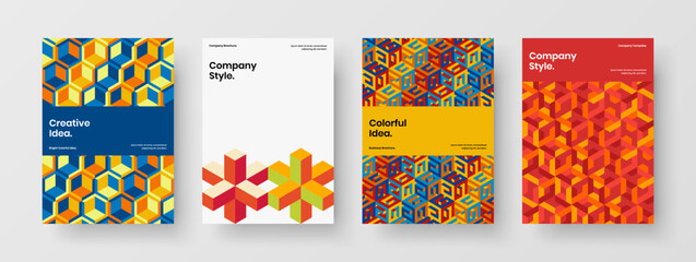 Fototapeta premium Creative geometric shapes journal cover template composition. Vivid corporate brochure design vector illustration set.