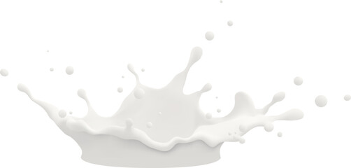 Milk jet, milky splash, vector realistic liquid white splash on isolated background. 3d illustration. - obrazy, fototapety, plakaty