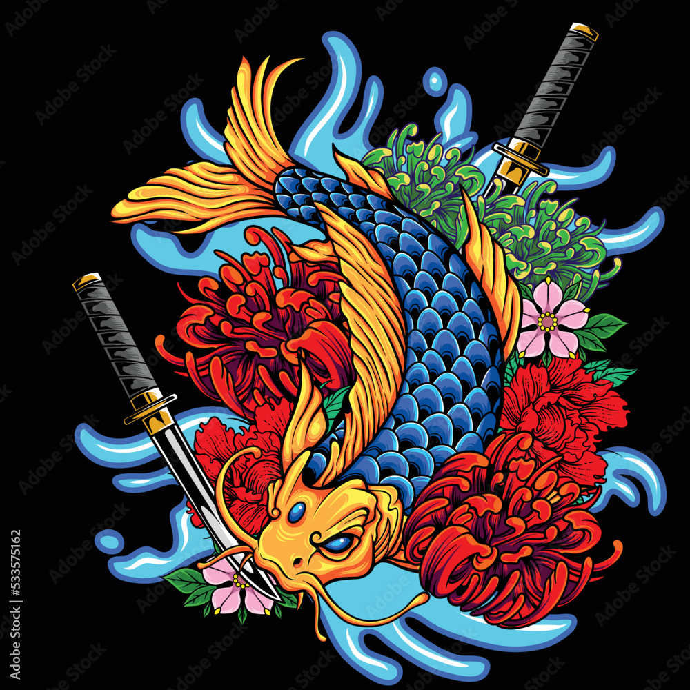 Wall mural vector illustration of japanese koi