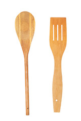 Wooden spatula set. Isolated on a white background. Top view. Clipping path.