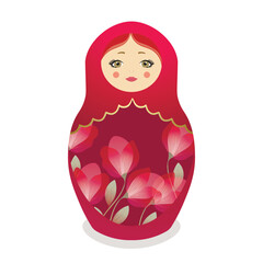 Russian Matryoshka. Traditional Russian folklore dolls with big eyes and lips. Babushka doll with hohloma, traditional painted floral pattern. Hand drawn vector illustration