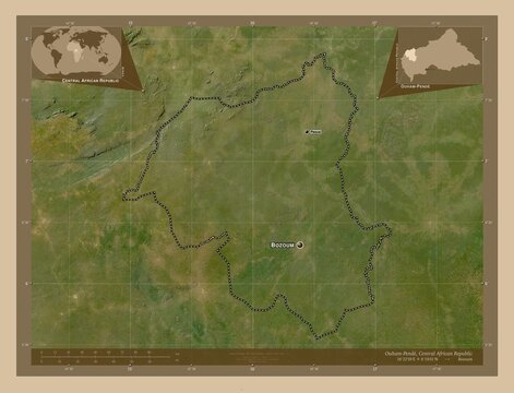 Ouham-Pende, Central African Republic. Low-res satellite. Labelled points of cities