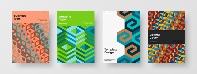 Amazing company brochure vector design layout composition. Creative geometric shapes pamphlet concept bundle.