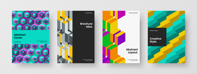 Fototapeta premium Abstract annual report vector design concept set. Modern geometric tiles banner illustration collection.