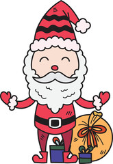 Hand Drawn santa claus with gift bags illustration
