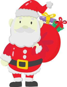 Hand Drawn santa claus with gift bags illustration