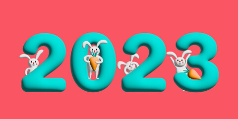 Chinese New Year 2023 with rabbit cartoon. Abstract illustrations of a rabbit, new year for poster, card or background
