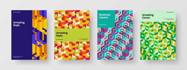 Fototapeta premium Multicolored handbill A4 vector design concept bundle. Original mosaic shapes booklet illustration collection.