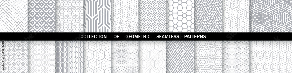 Wall mural geometric set of seamless gray and white patterns. simpless vector graphics.