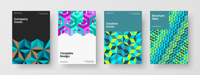 Multicolored geometric shapes banner layout bundle. Simple magazine cover A4 design vector concept set.