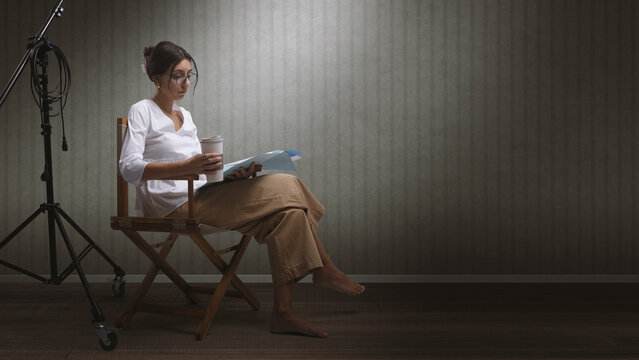 Focused Actress Reading A Script