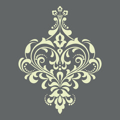 Damask graphic ornament. Floral design element. Gray vector pattern
