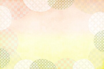 年賀状背景素材　和柄　市松模様　サーモンピンク　黄色