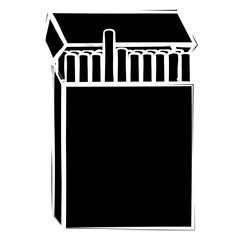 Black silhouette of open full pack with cigarettes in sketch style isolated on white. Icon or design element.