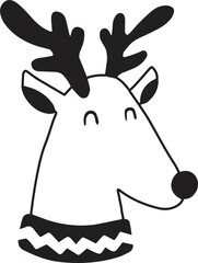 Hand Drawn cute happy reindeer face illustration