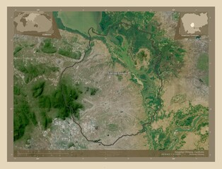 Kampong Chhnang, Cambodia. High-res satellite. Labelled points of cities