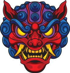 Vector illustration of komainu japanese lion