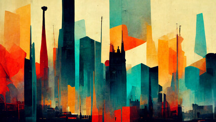 Naklejka premium Colorful abstract tower wallpaper. 3D illustration, 3D rendering.