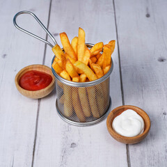 french fries with ketchup and mustard