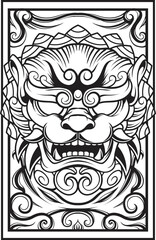Vector illustration of komainu japanese lion