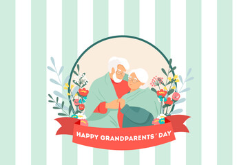 Celebration of grandparents day. Congratulation postcard design. Happy mature couple-loving concept. Vector illustration