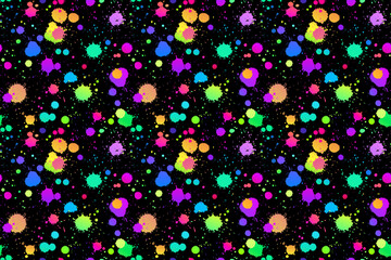 seamless illustration of bright drops of paints on a black background