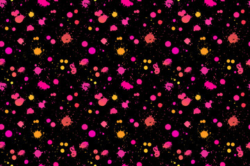 Fototapeta na wymiar seamless illustration of bright drops of paints on a black background