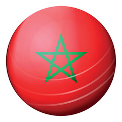 Glass light ball with flag of Morocco. Round sphere, template icon. Moroccan national symbol. Glossy realistic ball, 3D abstract vector illustration highlighted on a white background. Big bubble