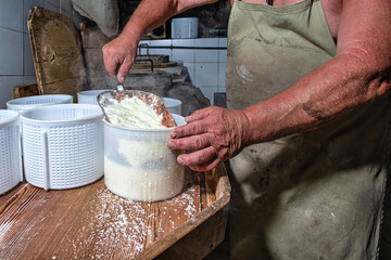 Fototapeta premium Fresh local cottage cheese just taken out of the pot