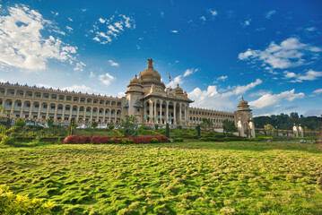 Fototapeta na wymiar Vidhana Soudha in Bangalore, India, is the seat of the state legislature of Karnataka.