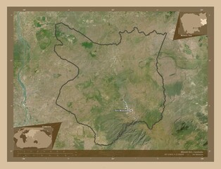 Mondol Kiri, Cambodia. Low-res satellite. Labelled points of cities