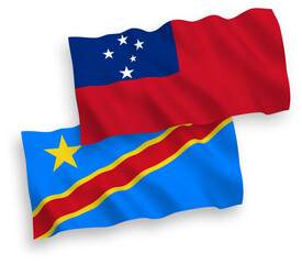 National vector fabric wave flags of Independent State of Samoa and Democratic Republic of the Congo isolated on white background. 1 to 2 proportion.