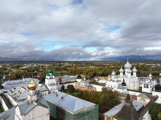 panoramic view from a drone on the historical part of the city of Rostov the Great on an autumn...