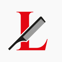 Comb Logo On Letter L For Beauty, Spa, Hair Care, Haircut Grooming Symbol