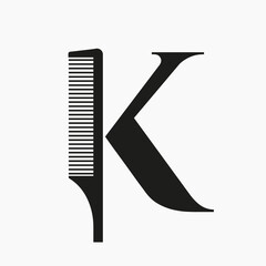 Comb Logo On Letter K For Beauty, Spa, Hair Care, Haircut Grooming Symbol