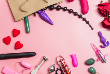 Adult sex toy on pink background - obrazy, fototapety, plakaty