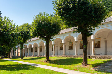 Obraz premium Cloister on the Sacro Monte della SS Trinita di Ghiffa. Province of Piedmont in Northern Italy.