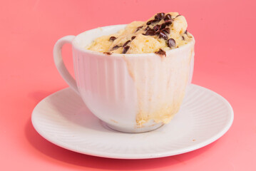Mug cake with chocolate close up