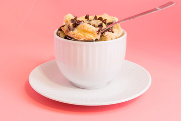 Mug cake with chocolate close up
