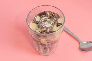 Mug cake with chocolate close up