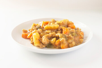 Stew with textured soy (vegan stew onion, potatoes, pepper, carrot, soy)