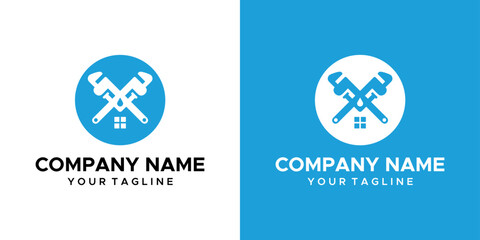 a graphic image of a plumbing service themed, on a blue and white background. vector graphics base.