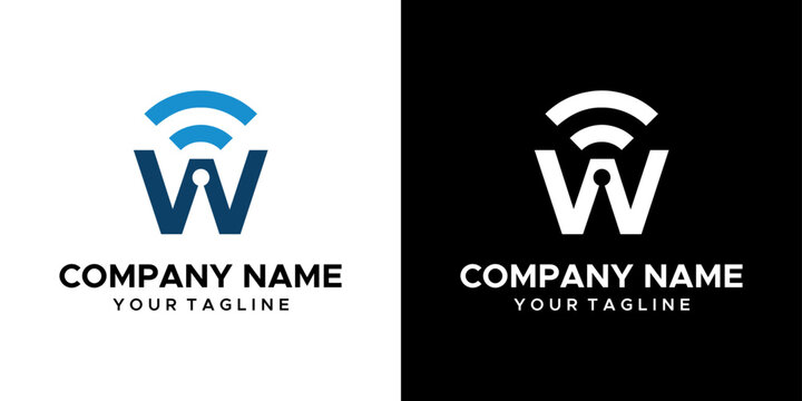 a graphic image of W wifi themed, black and white background. vector graphics base.