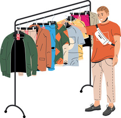 Man near rack with clothes