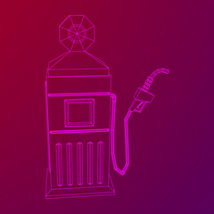 Gasoline pump station retro design. Wireframe vector