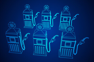 Gasoline pump station retro design. Wireframe vector