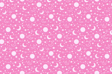pink bright cute pattern with moon and stars