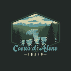 Vector illustration of Coeur d' alene, hand drawn line style with digital color