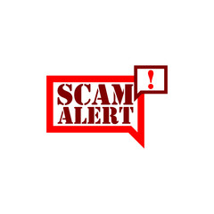 Obraz premium Banner with red scam alert. Attention sign isolated on white background