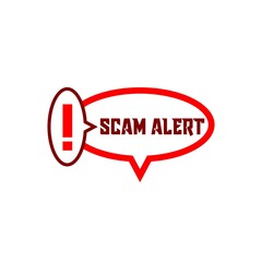 Banner with red scam alert. Attention sign isolated on white background